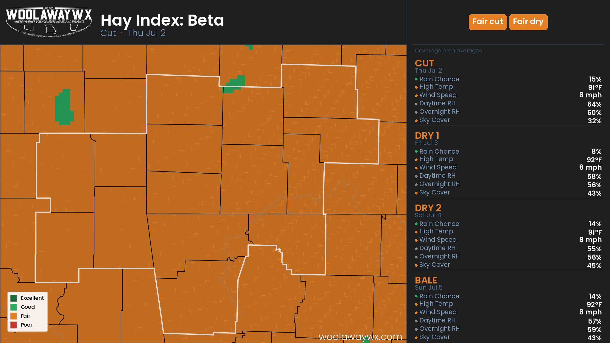 Latest Day 1 Hay Weather Index map